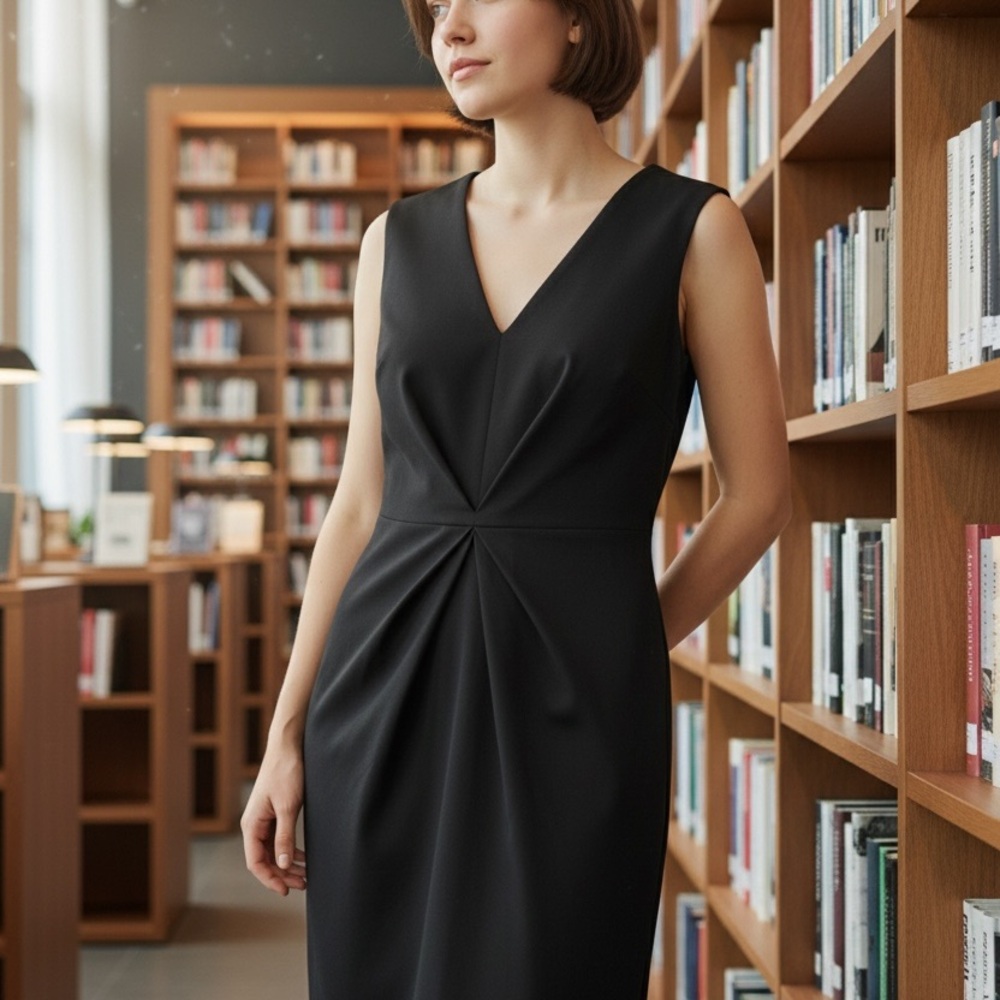 Nanette Lepore Black V-Neck Gathered Sheath Dress Size 8